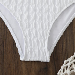 Mesh Long Sleeve Cover Up 3 Piece Bikini Set