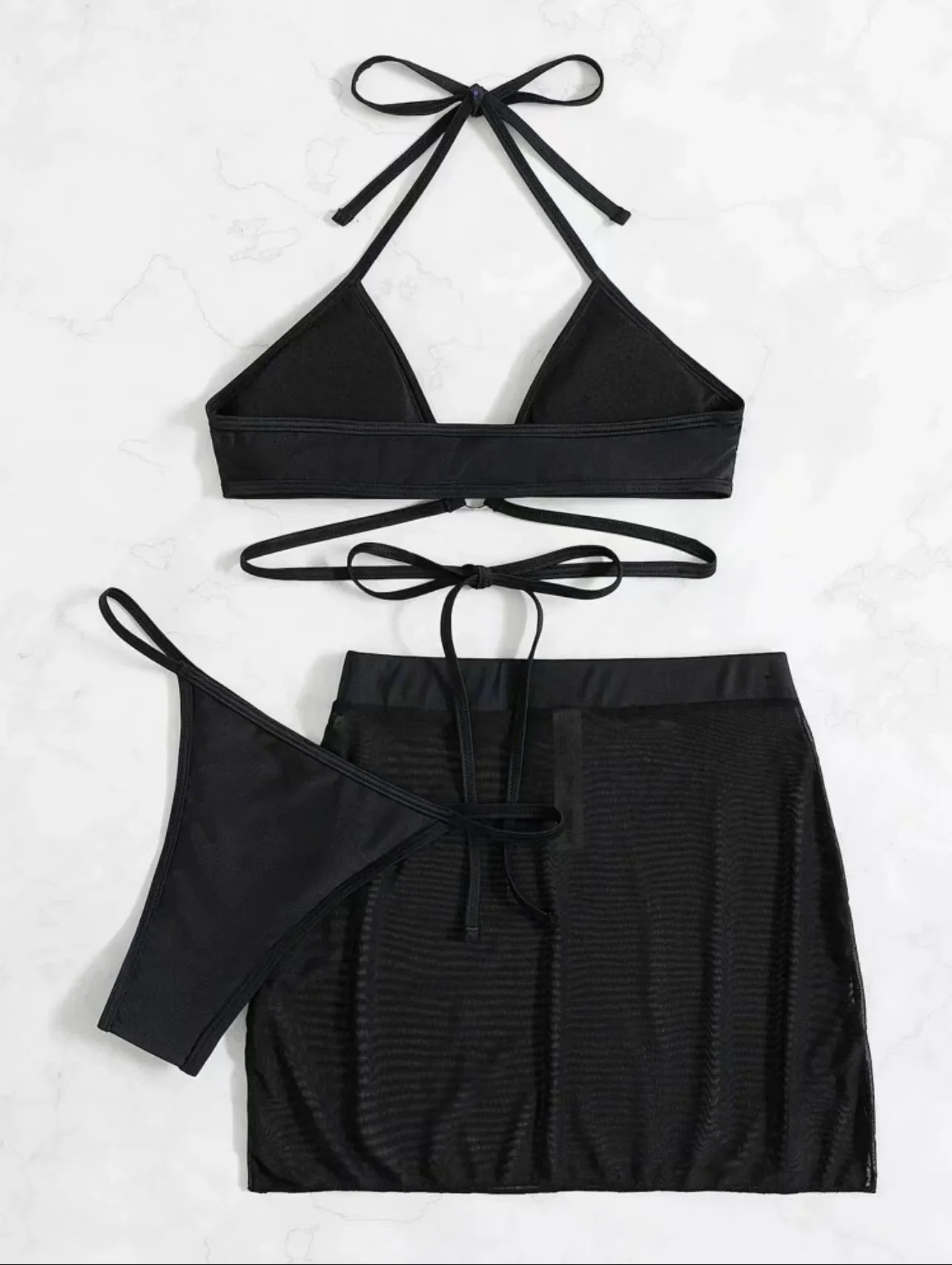 Mesh Skirt 3 Piece Bikini Set