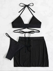 Mesh Skirt 3 Piece Bikini Set