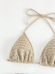 Mesh Skirt 3 Piece Swimsuit Solid Beige Hole Out Push Up Triangle Bikini Beach Bathing Suit Cover Up Swimwear