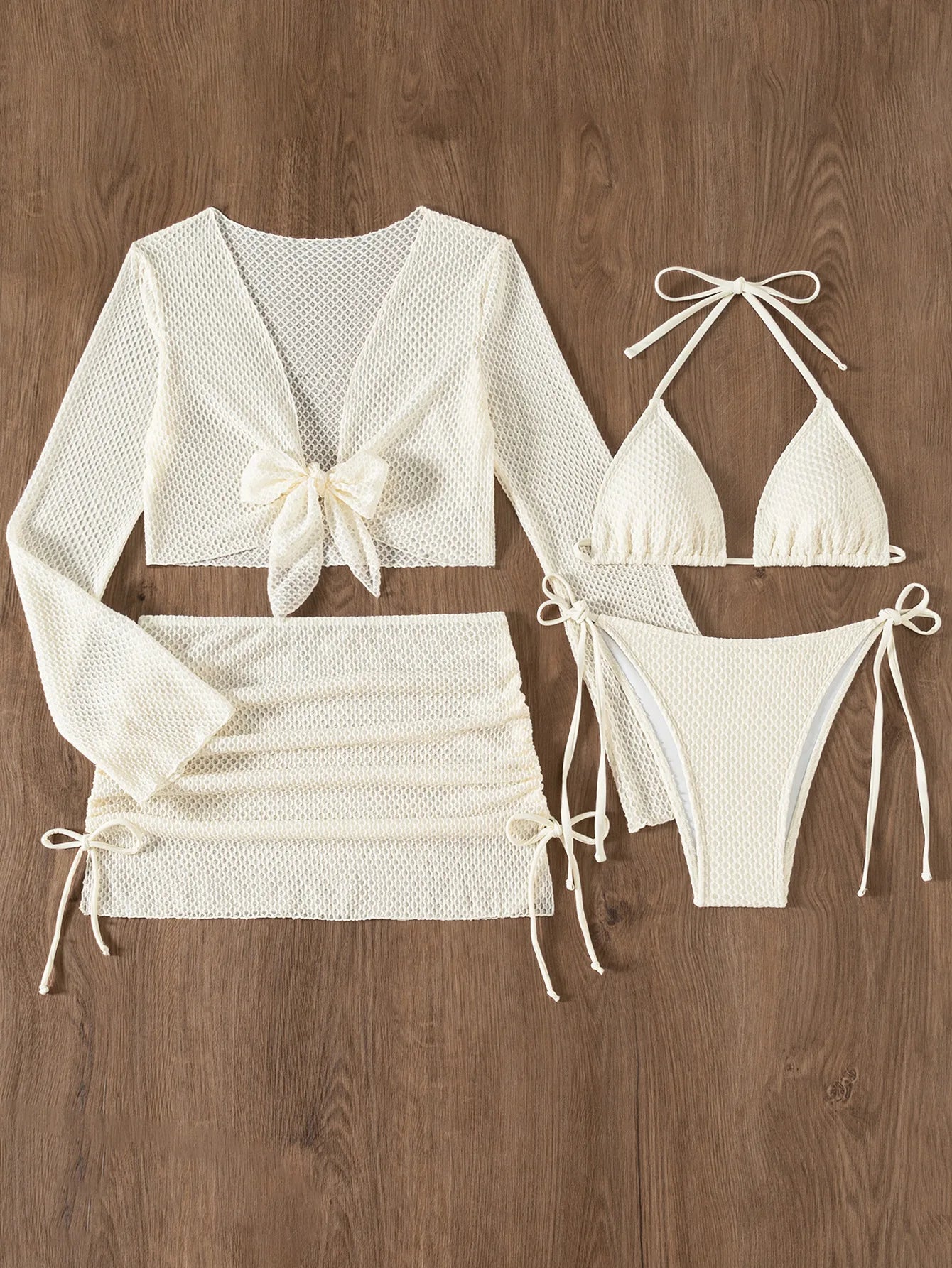 Mesh White 4 Piece Bikini Set