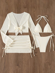 Mesh White 4 Piece Bikini Set