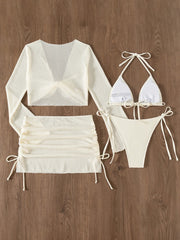 Mesh White 4 Piece Bikini Set