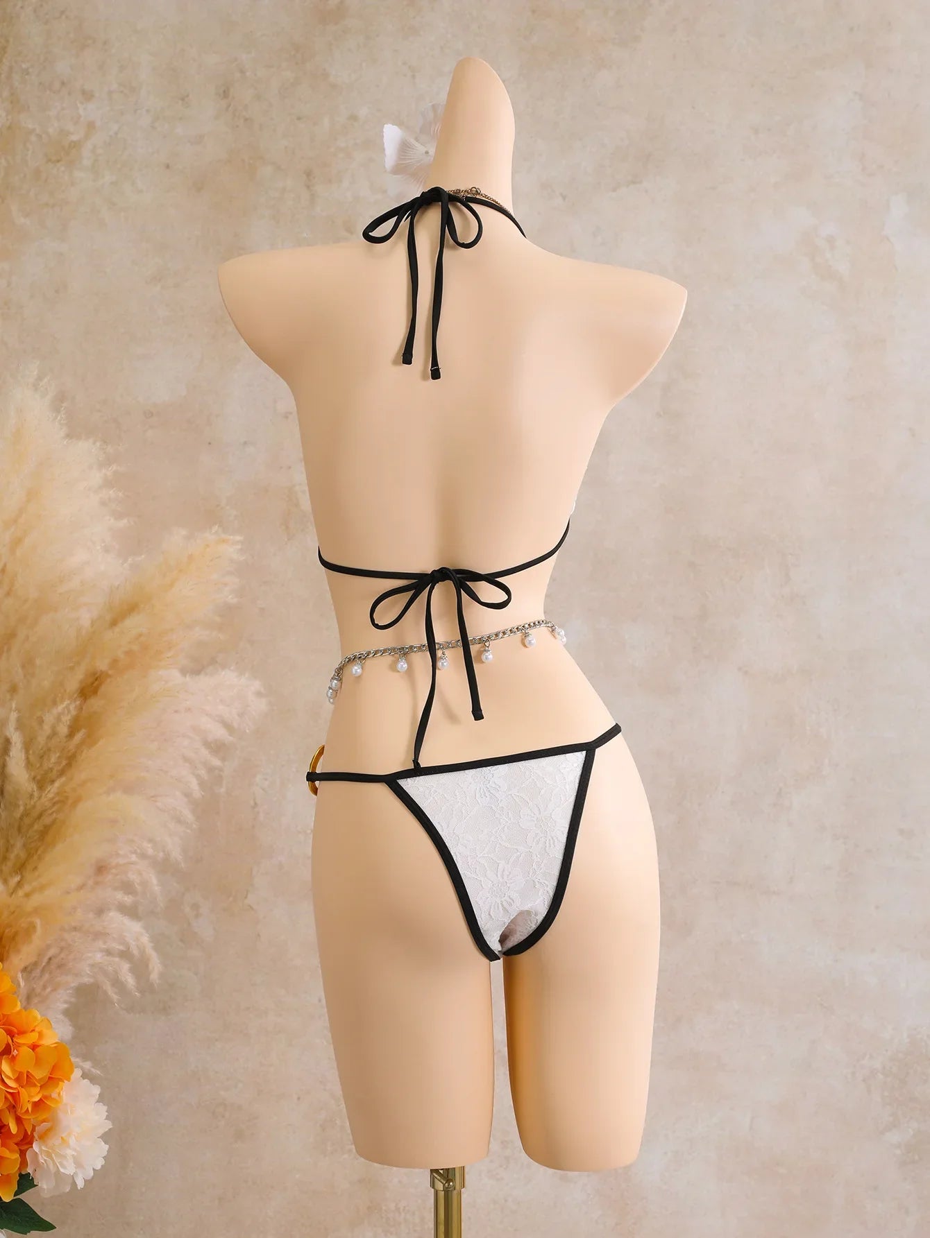 Mesh White Patchwork Bikini Set