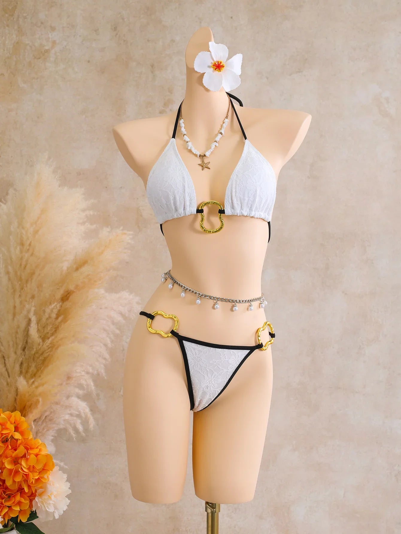 Mesh White Patchwork Bikini Set
