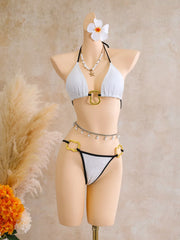 Mesh White Patchwork Bikini Set