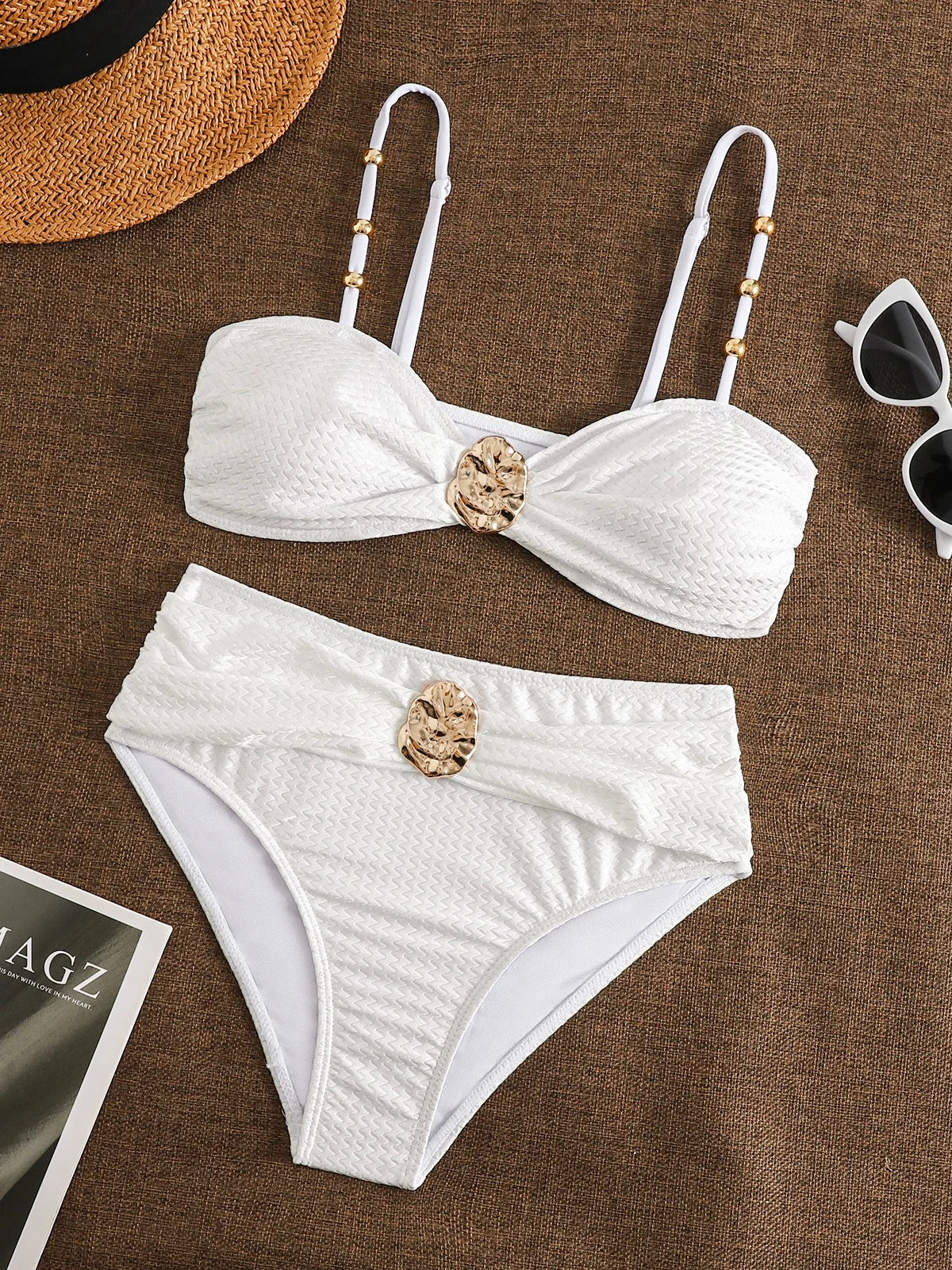 Metal Buckle High Waist Bikini Set