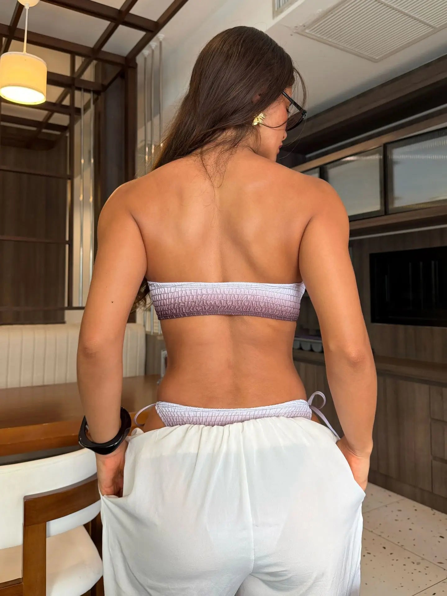Metal Circle Bandeau Micro Bikini Coffee Gradient Push Up Bra Triangle Swimsuit Bathing Suit Swimwear