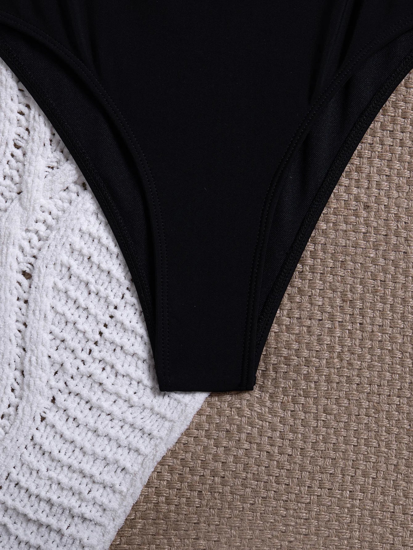 Metal Ring Linked Hollow Out One Piece Swimsuit Black Backless High Waist Bikini Bathing Suit
