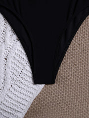 Metal Ring Linked Hollow Out One Piece Swimsuit Black Backless High Waist Bikini Bathing Suit