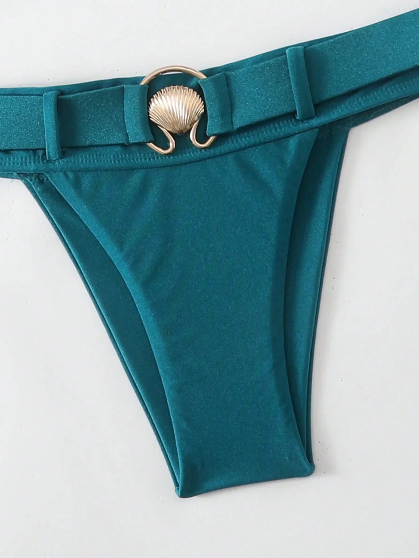 Metal Shell Buckle Thong Bikini Mujer Peacock Blue Push Up Bra Two Piece Swimsuit Bathing Suit