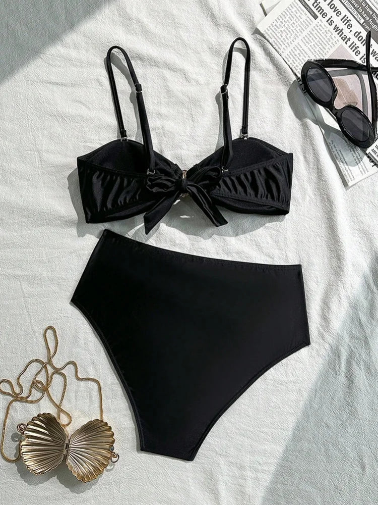 Metal Shell High Waist Bikini Set