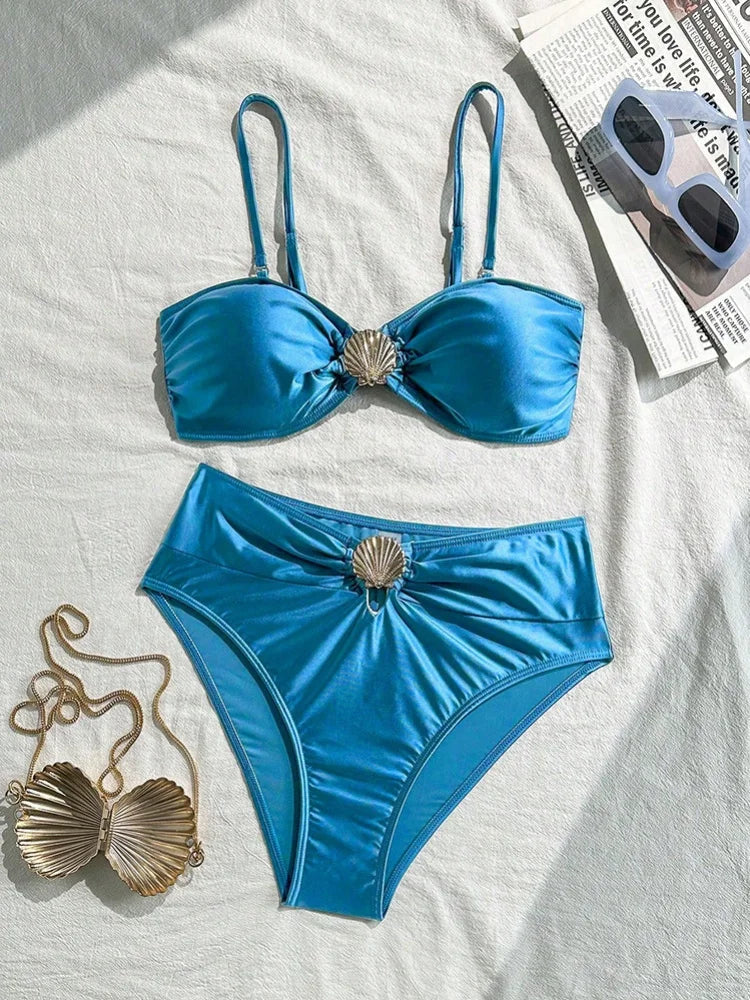 Metal Shell High Waist Bikini Set