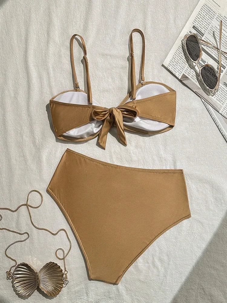 Metal Shell High Waist Bikini Set