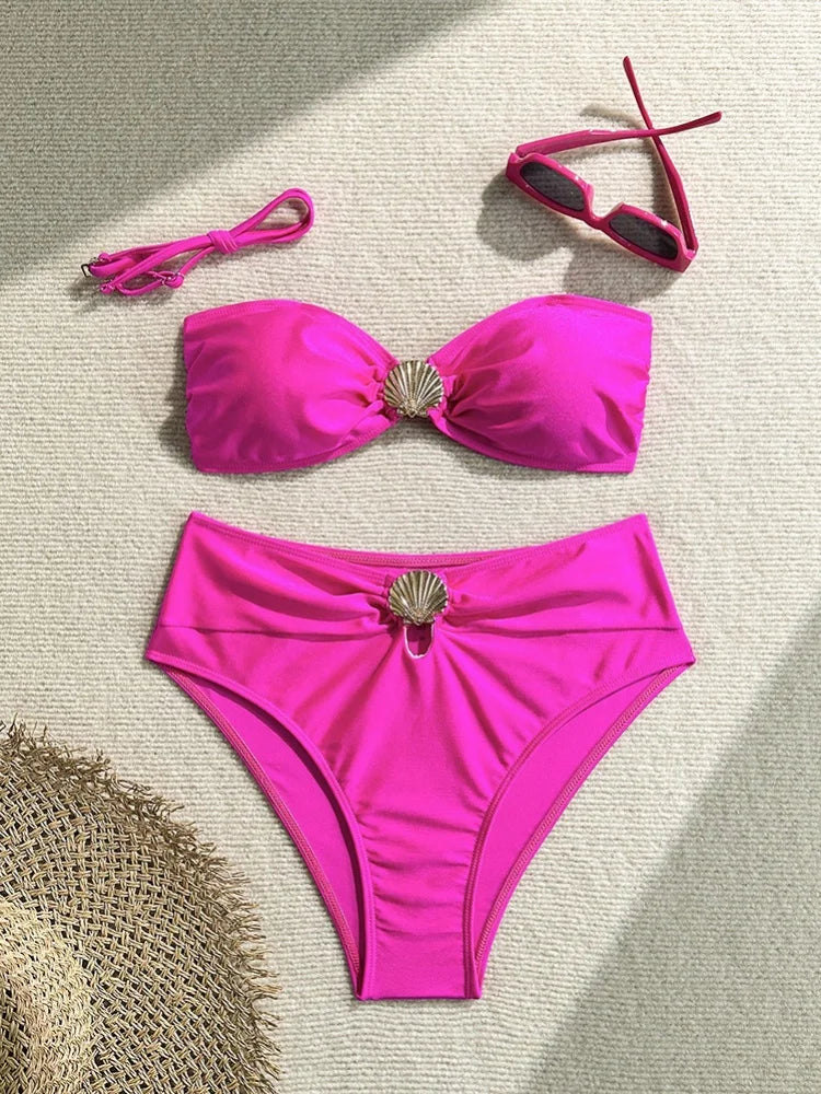 Metal Shell High Waist Bikini Set