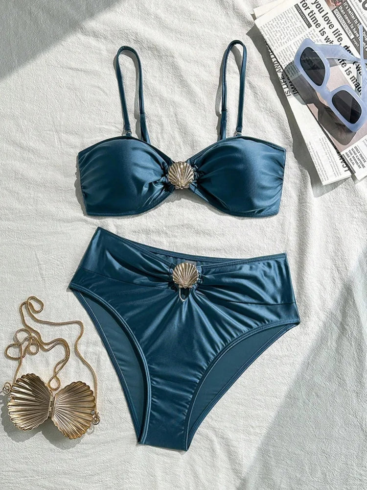 Metal Shell High Waist Bikini Set