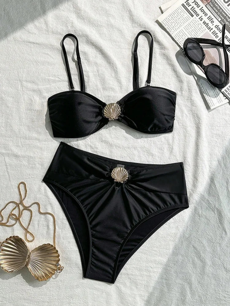 Metal Shell High Waist Bikini Set