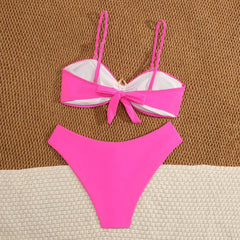 Metal Starfish Ornament Bikini Pink Pleate Push Up High Waist Swimwear Beach Bathing Suit Holiday Swimsuit