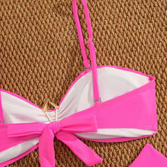 Metal Starfish Ornament Bikini Pink Pleate Push Up High Waist Swimwear Beach Bathing Suit Holiday Swimsuit