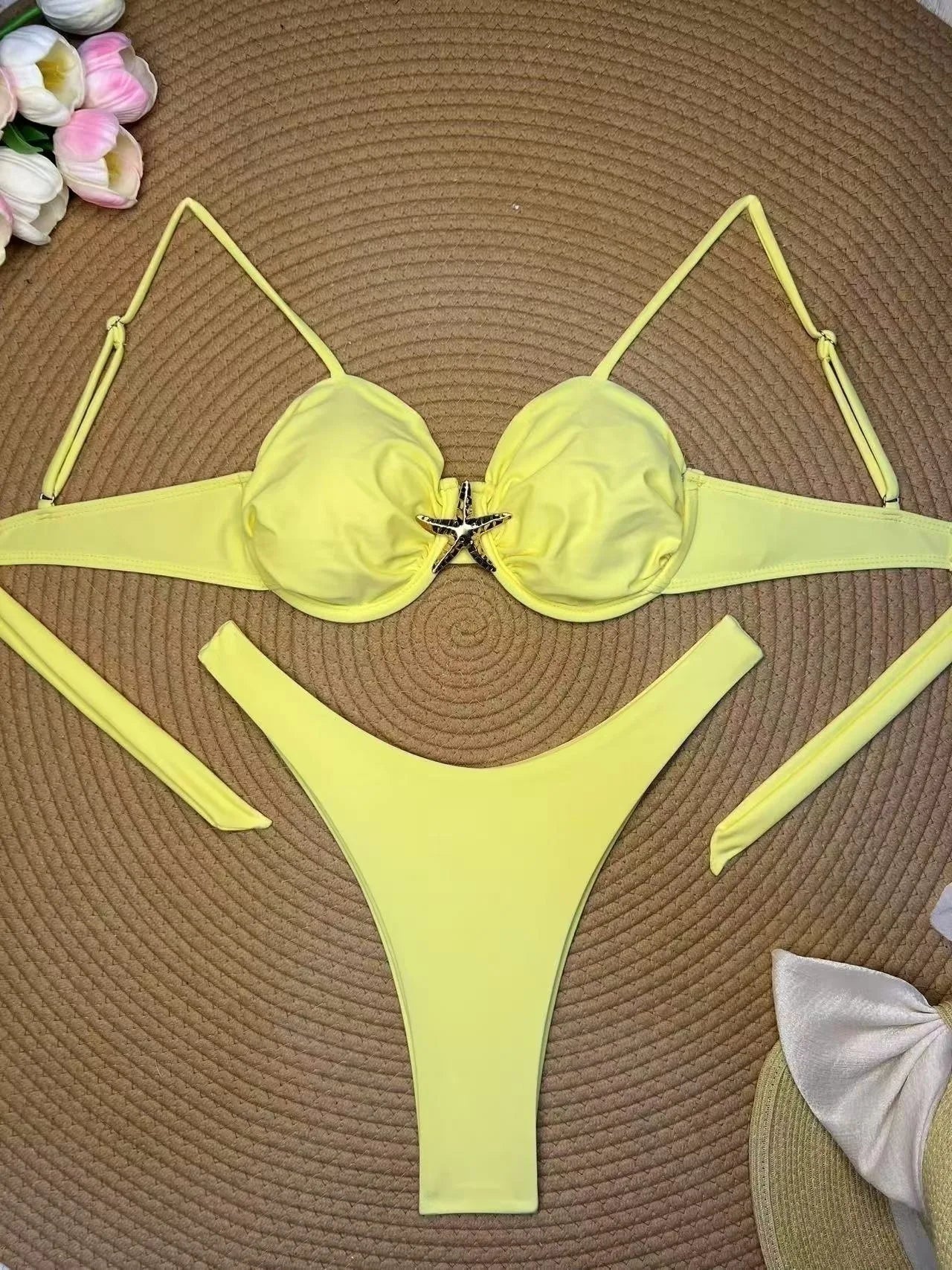 Metal Starfish Ornament Bikini Set