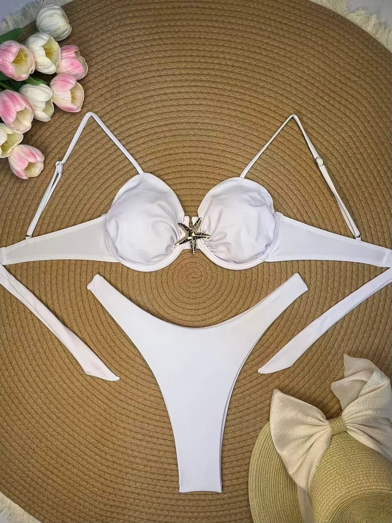 Metal Starfish Ornament Bikini Set