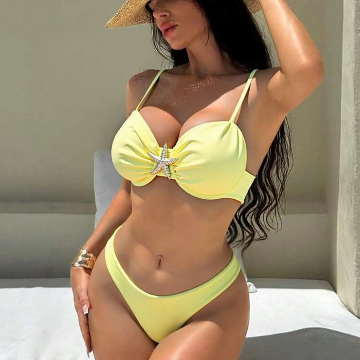 Metal Starfish Ornament Bikini Set
