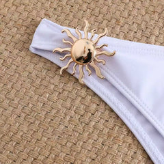 Metal Sun Ornament Thong Bikini Set