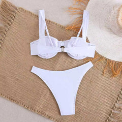 Metal Sun Ornament Thong Bikini Set
