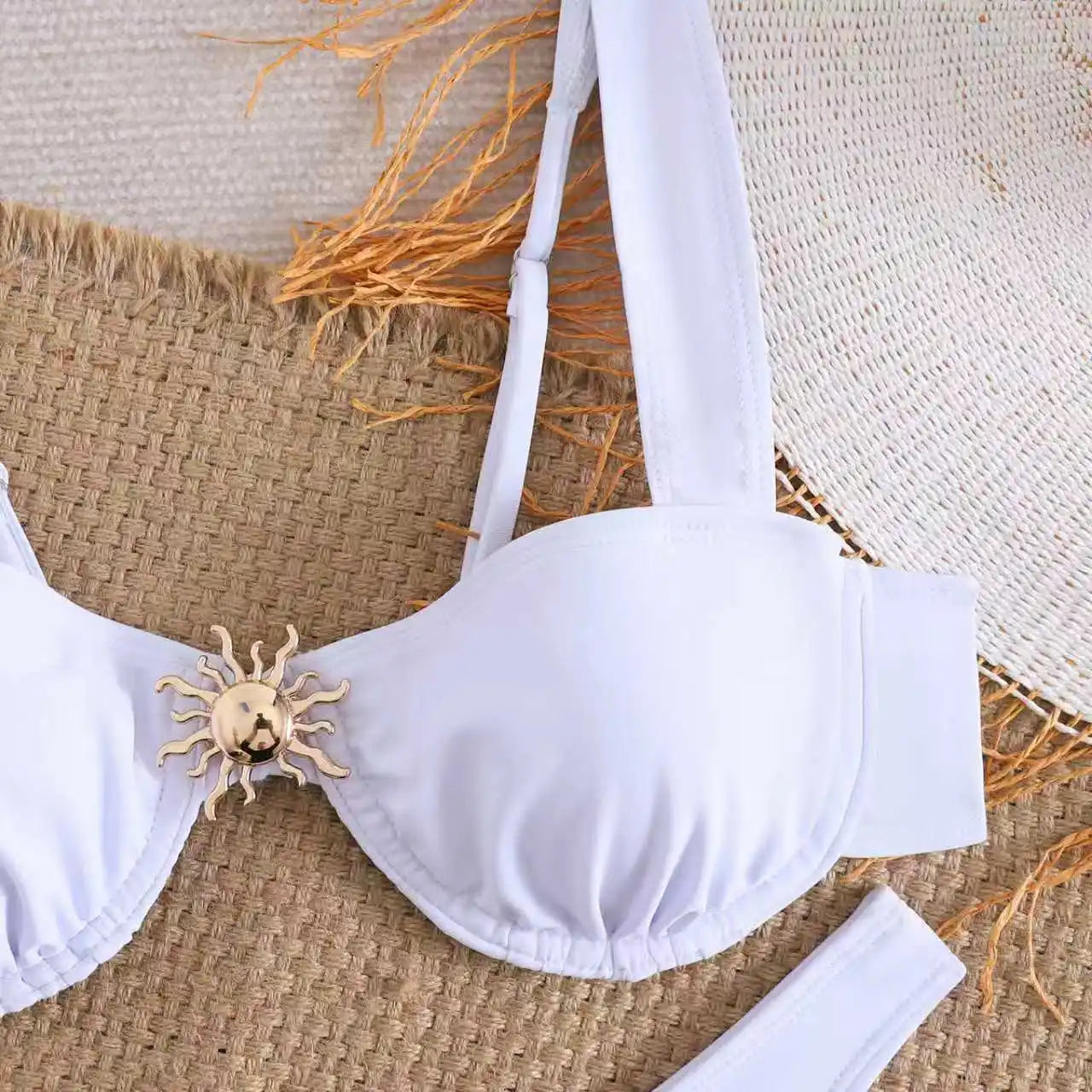 Metal Sun Ornament Thong Bikini Set