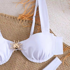 Metal Sun Ornament Thong Bikini Set