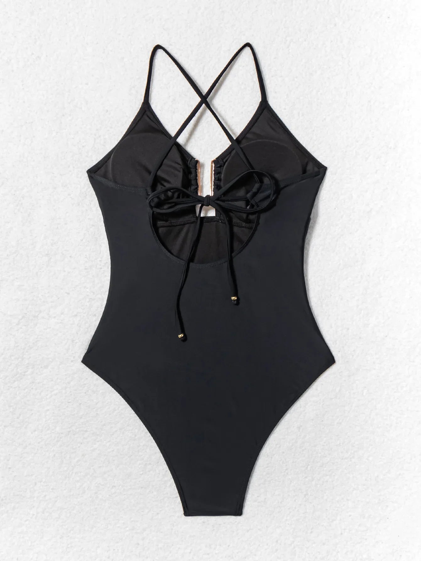 Metal U Neck Swimwear Black Hollow Bandage Cross Backless Tummy Control One Piece Swimsuit Beach Bathing Suits