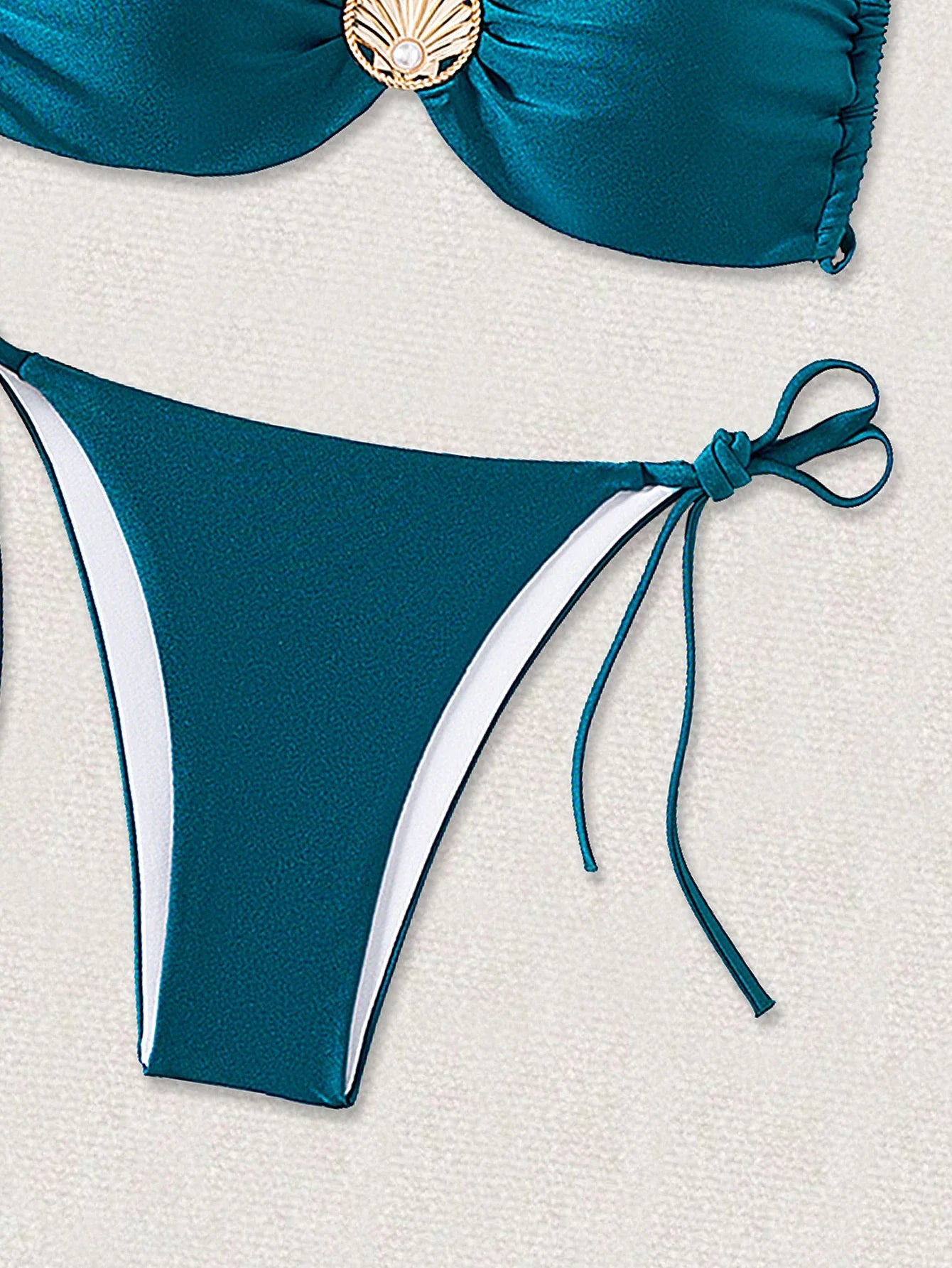 Micro Bikini Metal Ring Pearls Pleate Push Up Bra Triangle Swimsuit Bathing Suit Tie Side Thong Swimwear Biquini