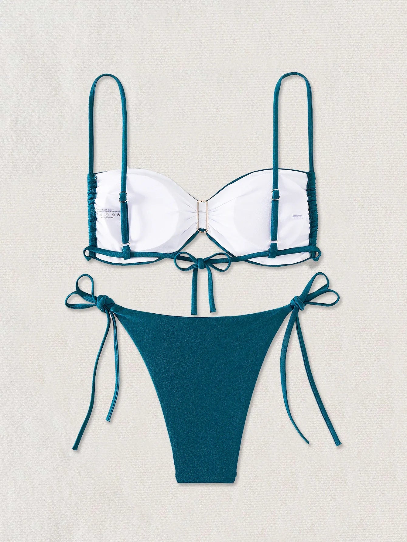 Micro Bikini Metal Ring Pearls Pleate Push Up Bra Triangle Swimsuit Bathing Suit Tie Side Thong Swimwear Biquini
