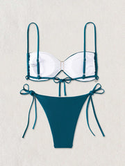 Micro Bikini Metal Ring Pearls Pleate Push Up Bra Triangle Swimsuit Bathing Suit Tie Side Thong Swimwear Biquini