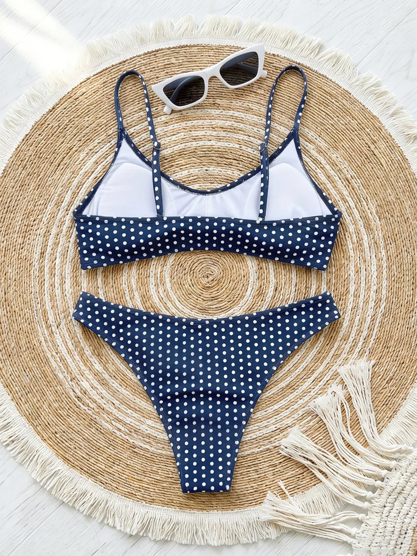 Navy Polka Dot Print Bikini Set
