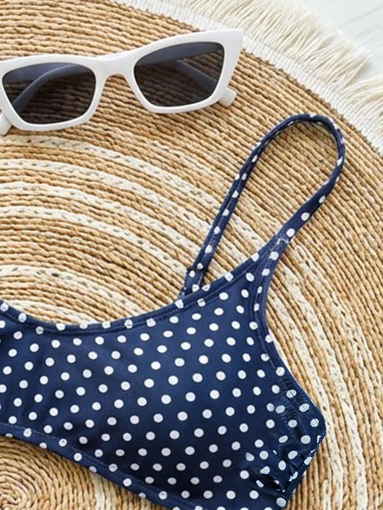 Navy Polka Dot Print Bikini Set