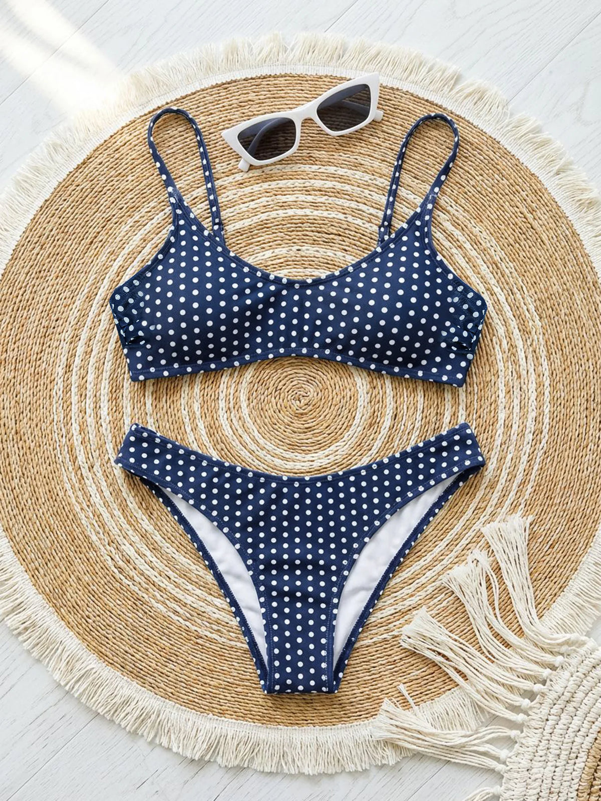 Navy Polka Dot Print Bikini Set