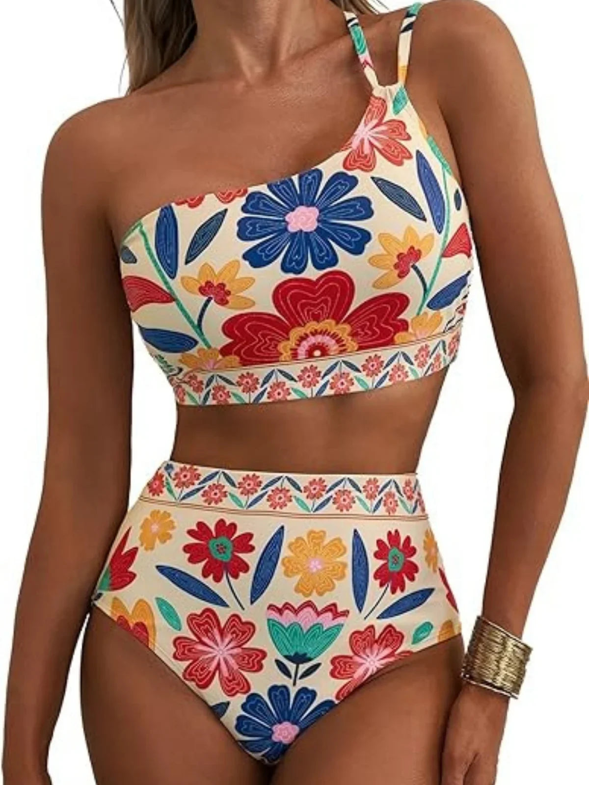 One Shoulder Swimwear Black White Patchwork Push Up Bra High Waist Swimsuit Beach Bathing Suit Holiday Bikini