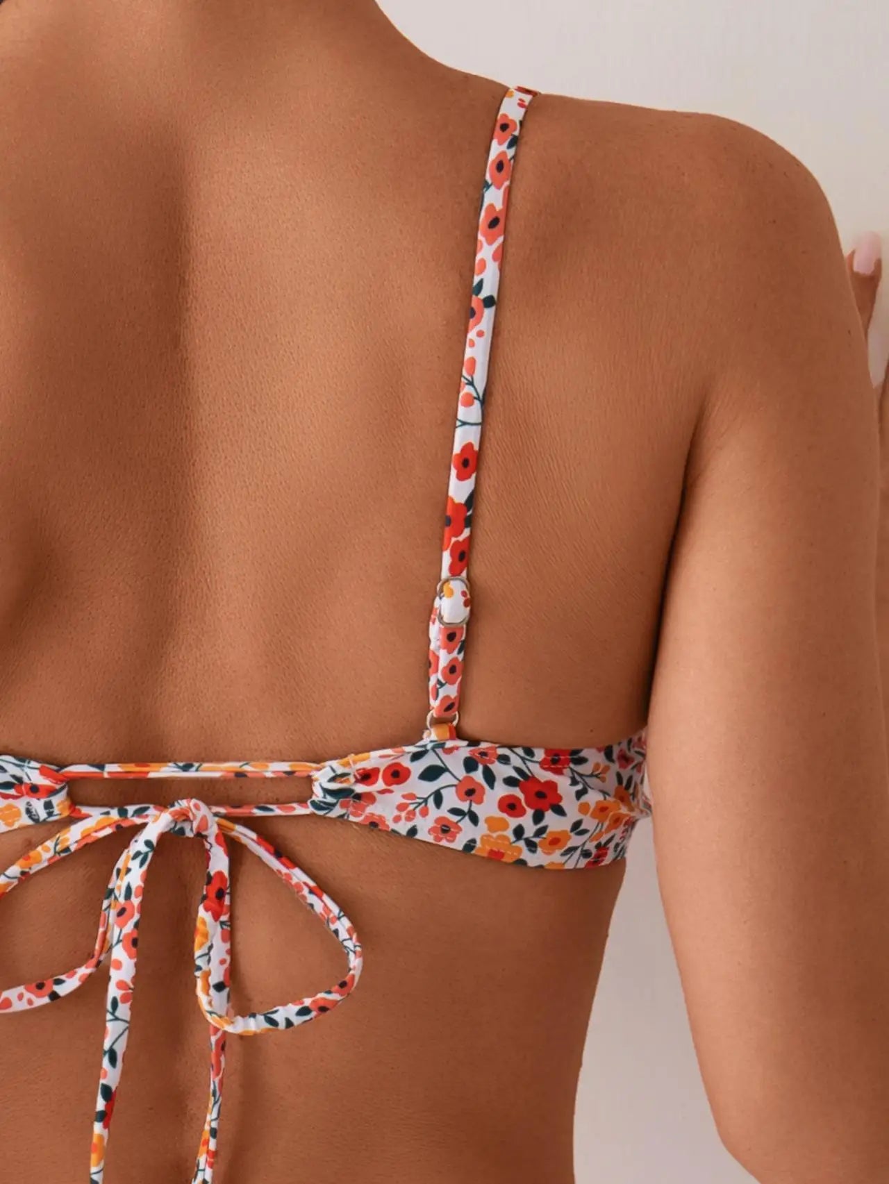 Oraneg Floral Print Micro Bikini Halter Hole Out Push Up Bra Tie Side Thong Swimwear Beach Bathing Suit Swimsuit