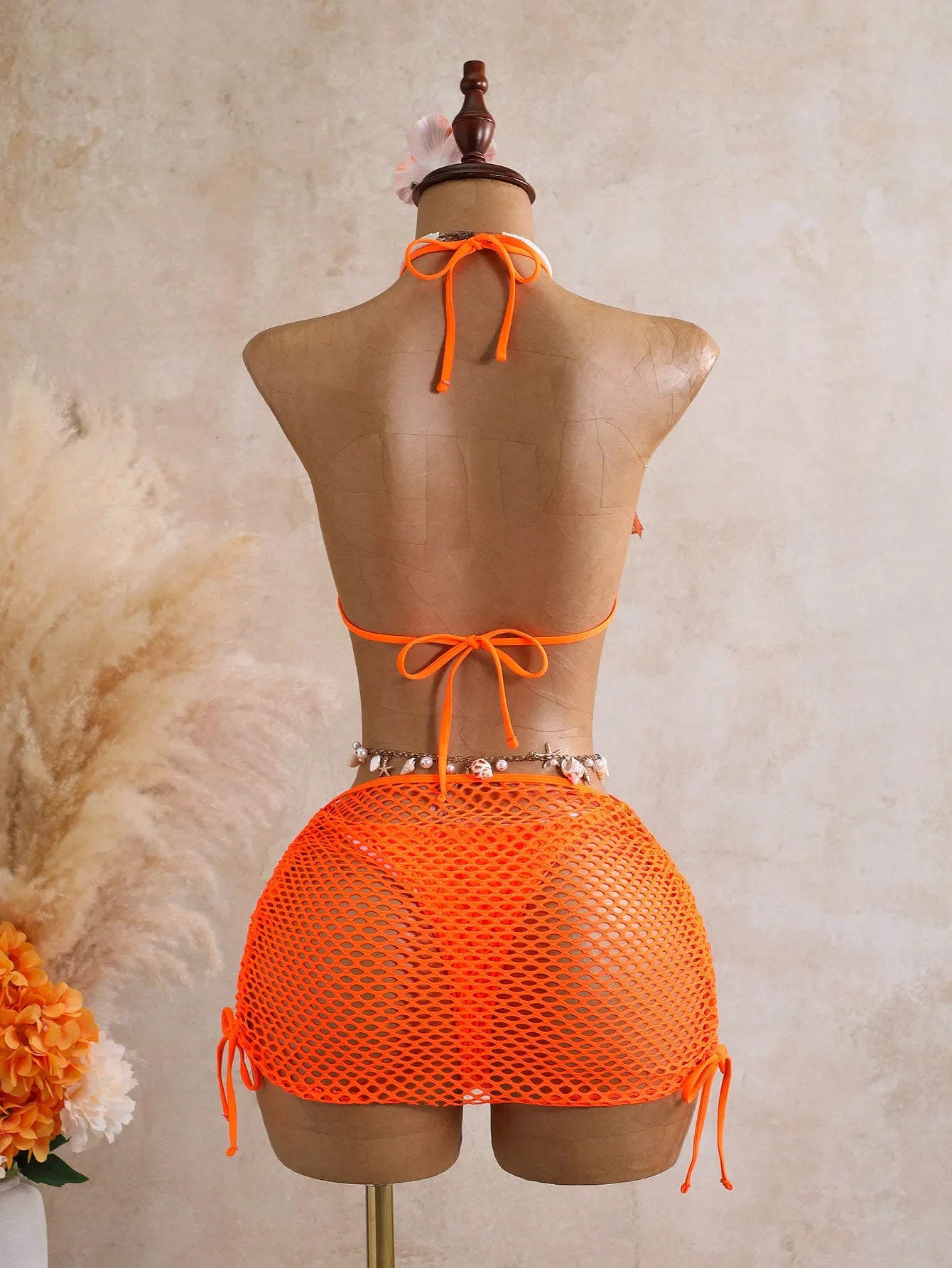 Orange 3D Flower Bikini Set