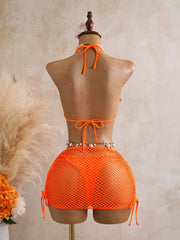 Orange 3D Flower Bikini Set
