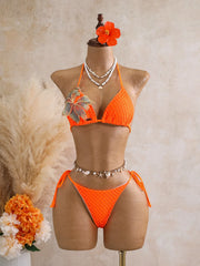 Orange 3D Flower Bikini Set