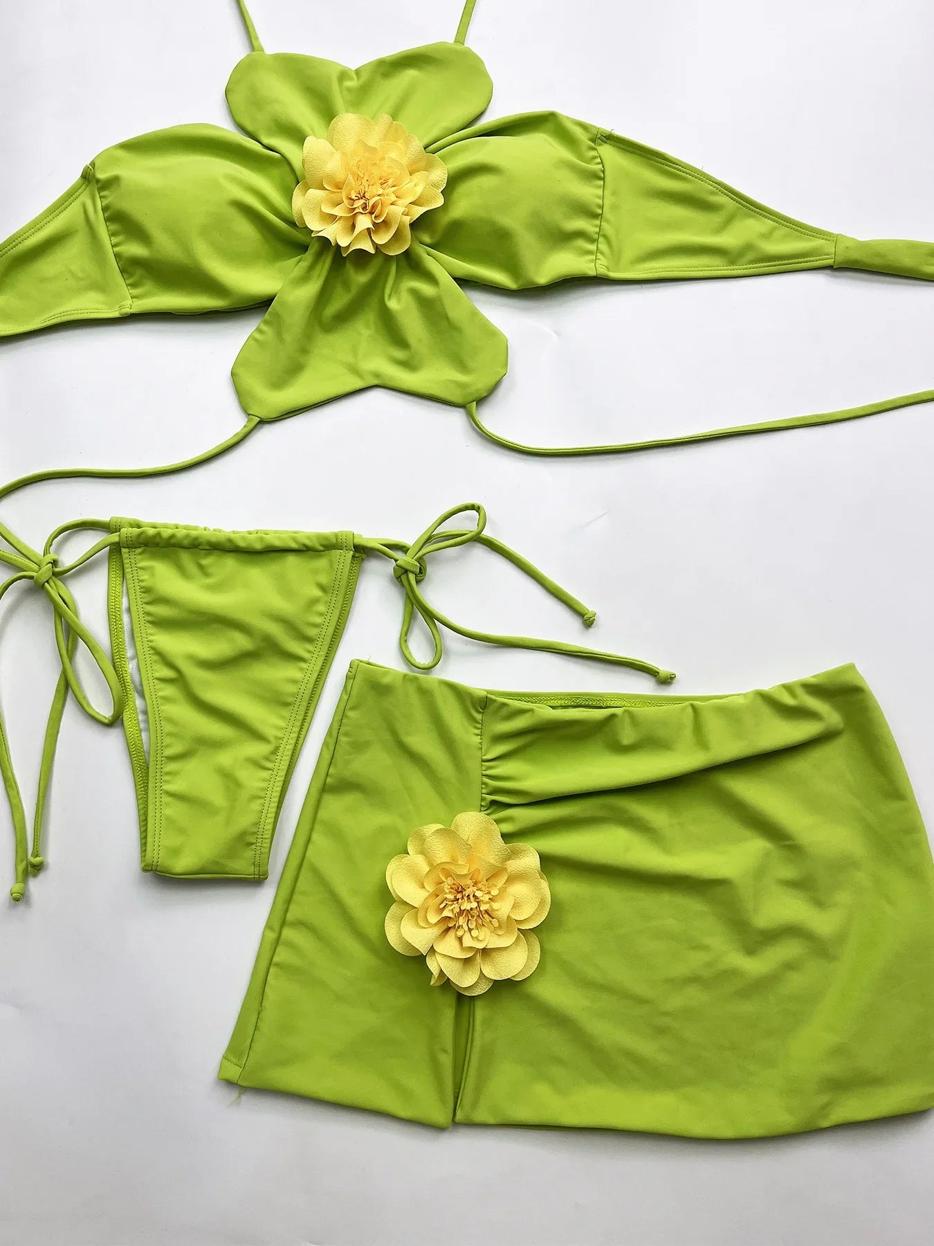Orange 3D Flower Bikinis Sets