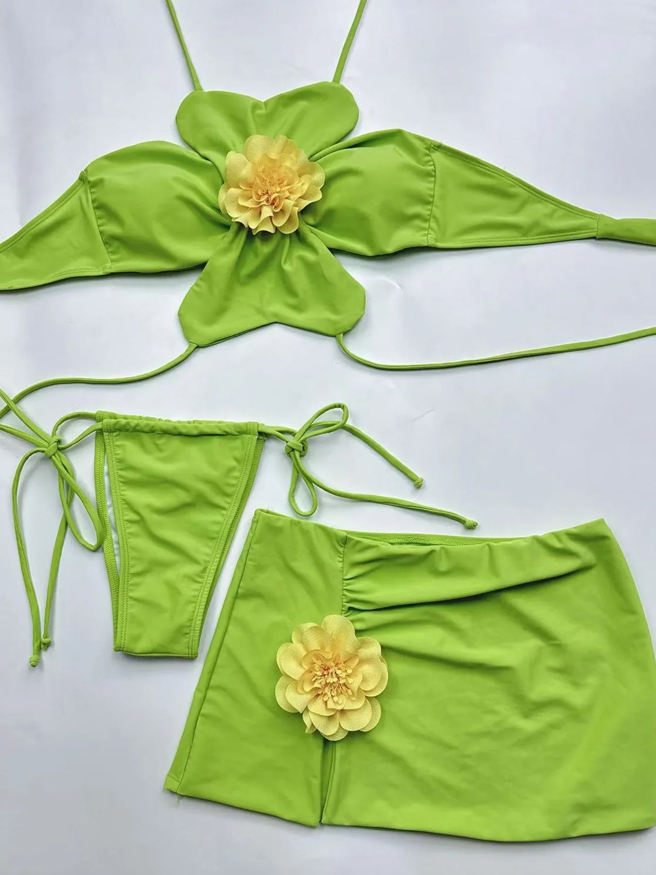 Orange 3D Flower Bikinis Sets