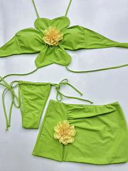 Orange 3D Flower Bikinis Sets