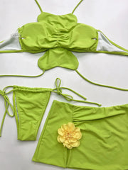 Orange 3D Flower Bikinis Sets