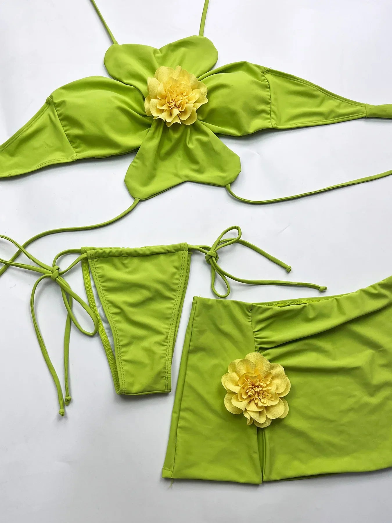 Orange 3D Flower Bikinis Sets
