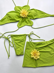 Orange 3D Flower Bikinis Sets