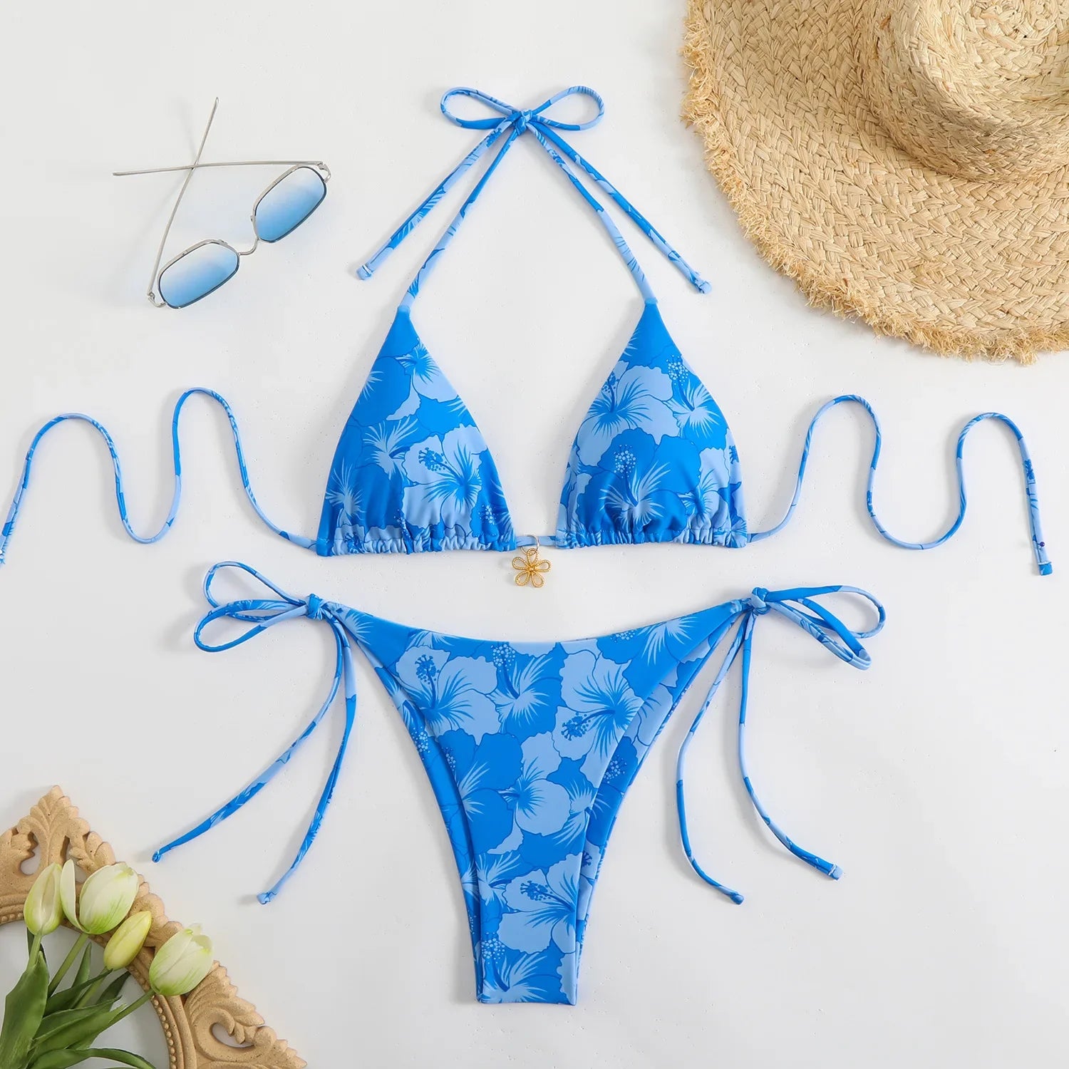 Orange Floral Print Micro Bikini Double Side Push Up Thong Swimsuit Brazilian Beach Bathing Suit Pool Swimwear
