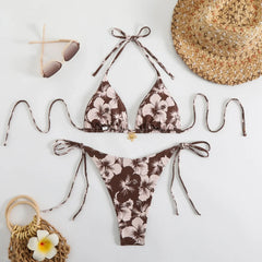 Orange Floral Print Micro Bikini Double Side Push Up Thong Swimsuit Brazilian Beach Bathing Suit Pool Swimwear